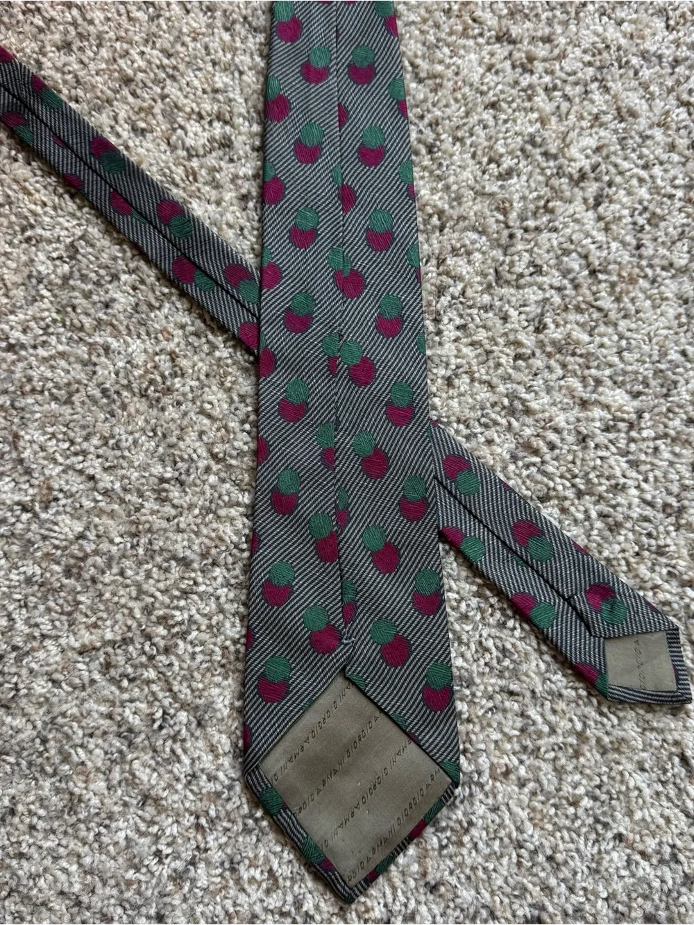 Giorgio Armani Men’s Tie Gray Green Burgundy Geometric Woven Logo Classic